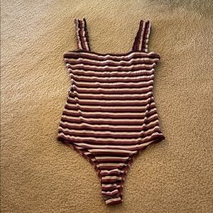 Wishlist Maroon and Cream Striped Bodysuit